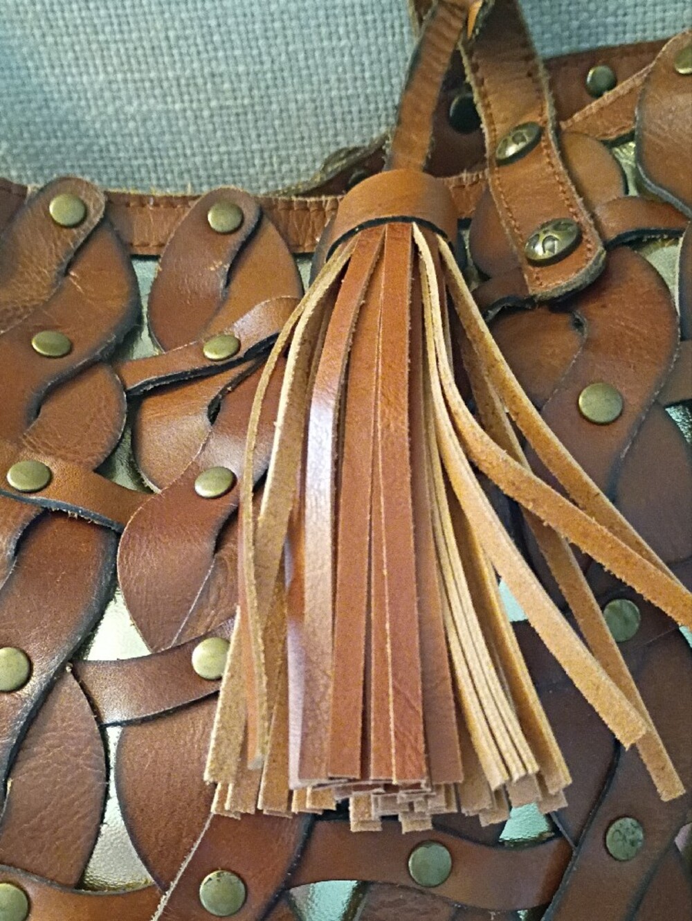 Patricia Nash Twisted Braid Mizzana Toast Brown Italian Leather Tassel Tote - Picture 15 of 15